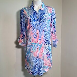 Lilly Pulitzer  cover up Blue and Pink Long Sleeve Dress